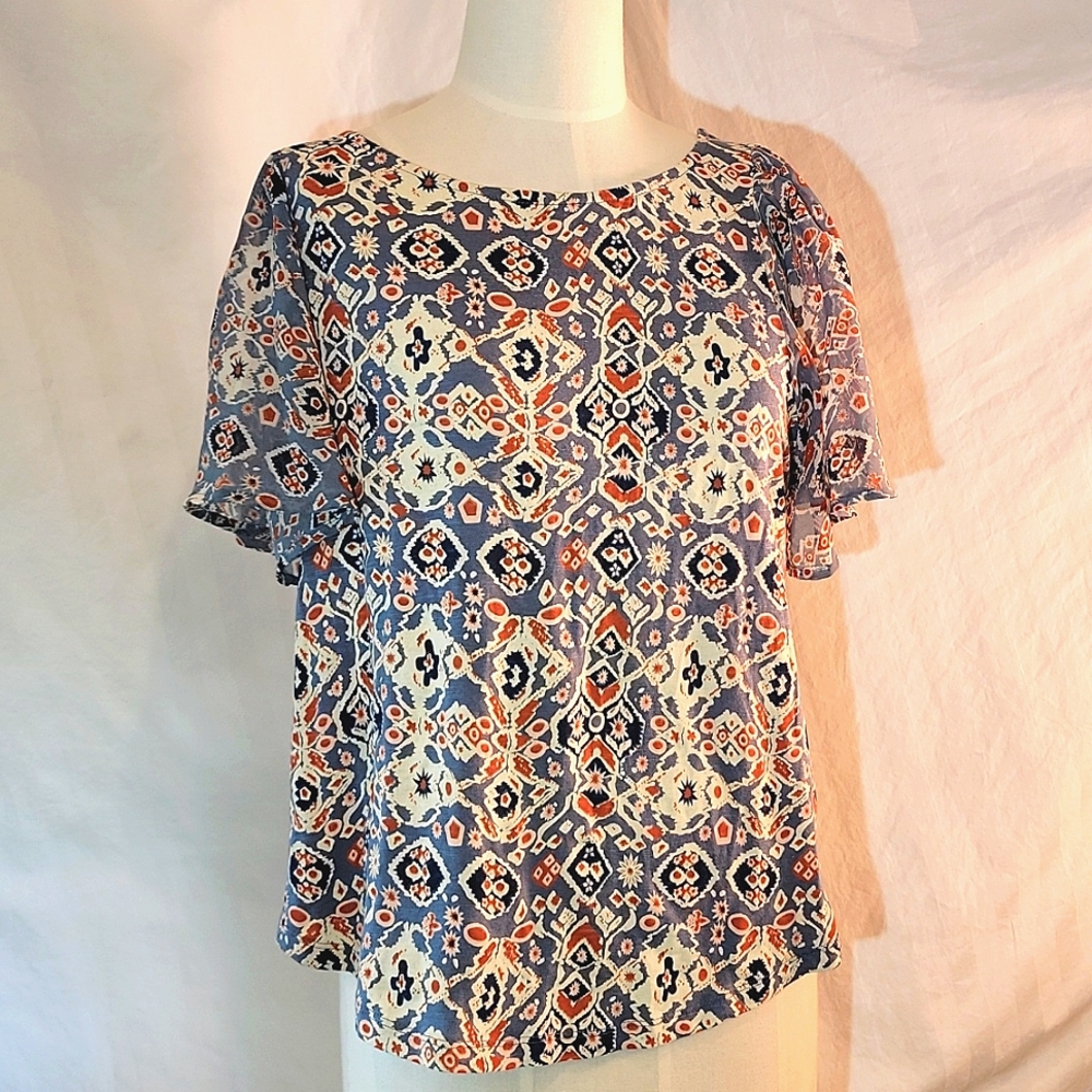Lucky Brand Flutter Sleeve Aztec Print